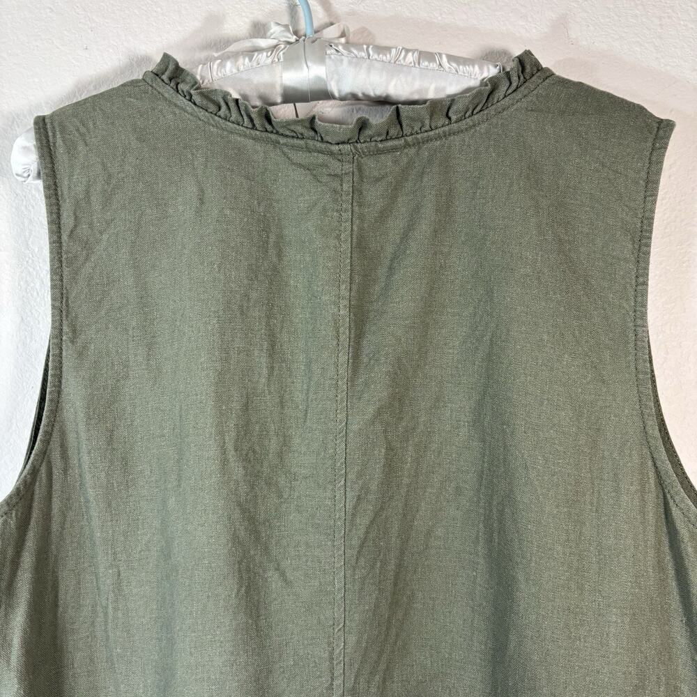 Briggs Women’s Green Sleeveless Ruffle V-neck Linen Rayon Dress With Pockets XL - Picture 9 of 9